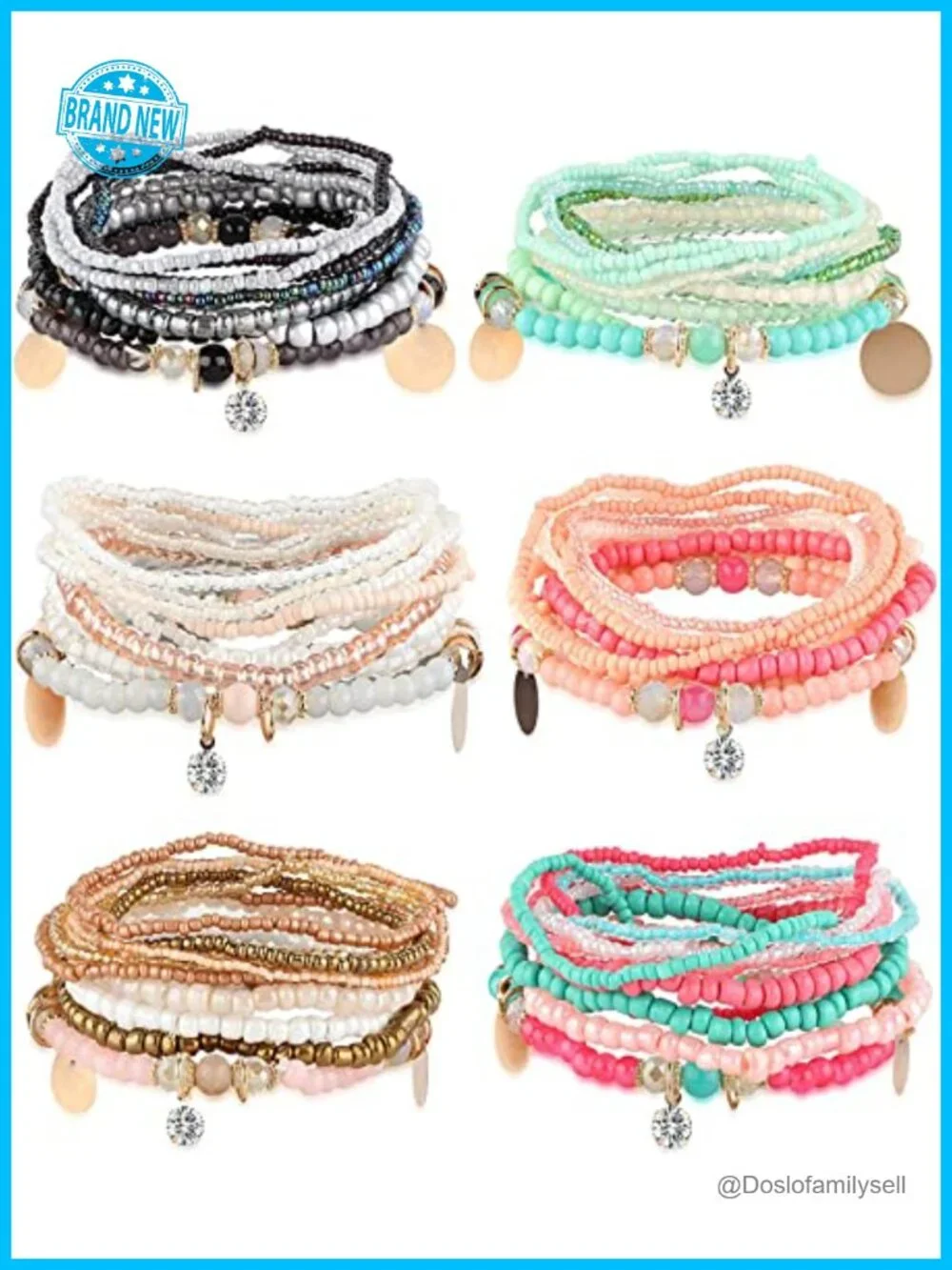 6 Sets Boho Bead Bracelets Multilayered Stackable Stretch Bracelets for Women